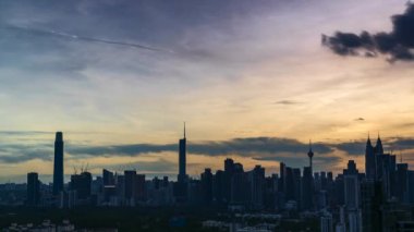 Kuala Lumpur, Malezya - 8 Mayıs 2023: Günbatımında Kuala Lumpur şehrinin zaman çizelgesi