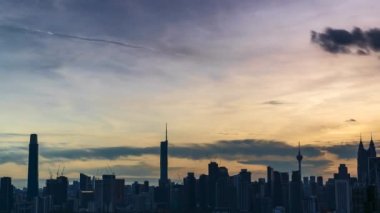 Kuala Lumpur, Malezya - 8 Mayıs 2023: Günbatımında Kuala Lumpur şehrinin zaman çizelgesi