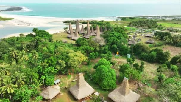 Вид Воздуха Традиционный Дом Ратенггаро Сумба Восточная Нуса Тенггара Индонезия — стоковое видео