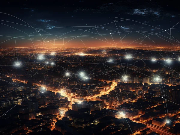 Cityscape Dijital Teknolojik Sinirsel Haritası Bilgileri - Stok İmaj