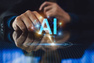 Yaşayan insanların geleceği için yapay zeka konsepti geliştirme. Siber sistemde büyük veri işletim bilgileri kullanarak dijital veri ve makine öğrenme teknolojisi tasarımı.