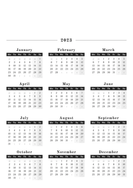 Calendario Año 2023 Formato Vertical Pared Diseño Blanco Negro Con — Vector de stock