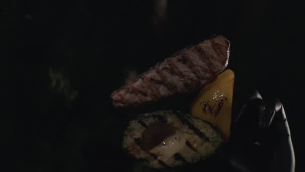 Flat Lay View Chef Hand Serving Grill Fillet Salmon Avocado — Video