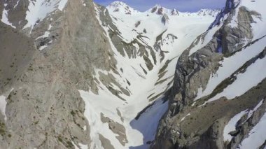 Himalayalar 'daki karlı dağların, kayalık tepelerin ve vadilerin havadan görünüşü.