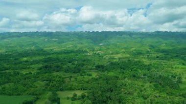 Gökyüzü bulutlu, Luzon, Filipinler 'in altında görünen, yemyeşil yuvarlak tepeler ve tropikal ormanların hava manzarası..