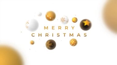 Soyut Mutlu Noeller Animasyon Video Tasarımı. 3D beyaz, siyah ve altın Noel baloları . 