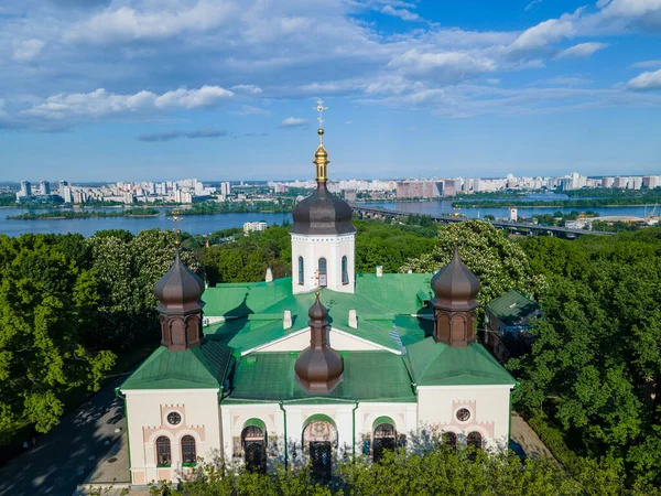 Templo Ortodoxo Kiev Ucrania Vista Aérea —  Fotos de Stock