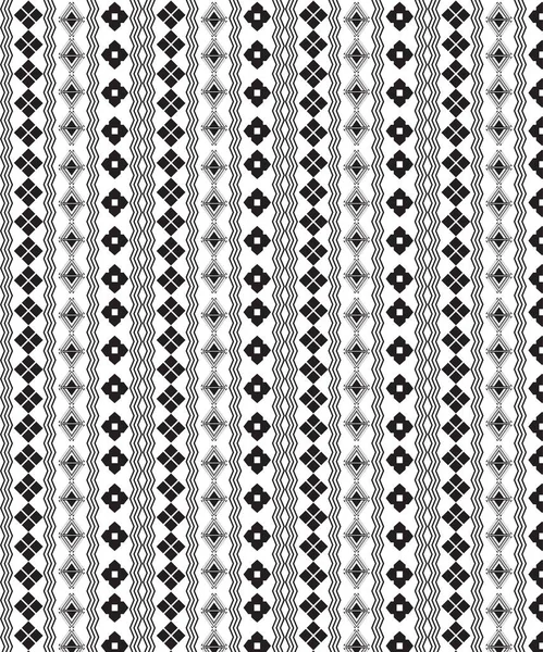 シームレスな民族パターンを繰り返しIkat Ogeeアート花と幾何学的な要素黒と白の現代的な部族のデザインテクスチャ ヴィンテージ ファブリック カーペットの服民俗ステッチ刺繍ベクトルの背景 — ストックベクタ