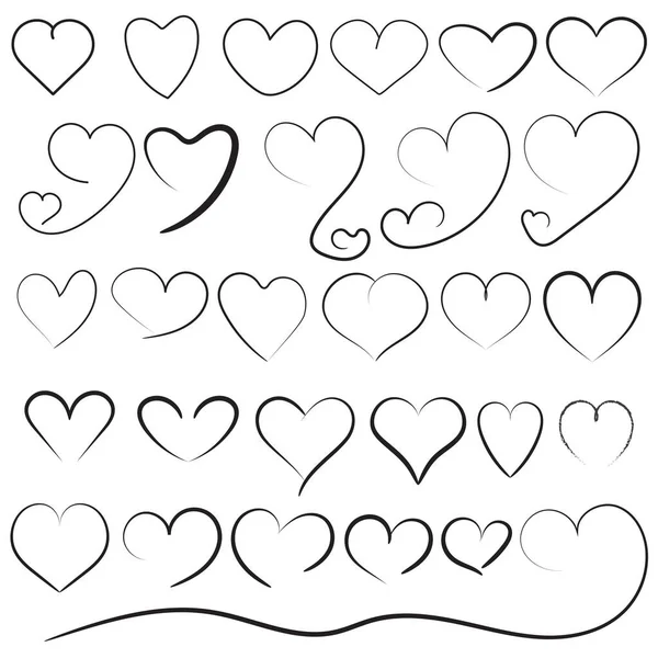 Set Heart Shape Sketch Hand Drawing Icon Different Love Hearts — Stock Photo, Image