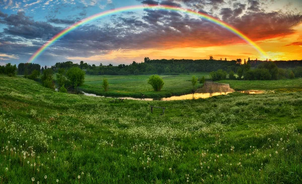 Landscape Rainbow River Spring Colorful Morning Nature Ukraine — Photo