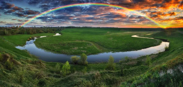 Landscape Rainbow River Spring Colorful Morning Nature Ukraine — Zdjęcie stockowe