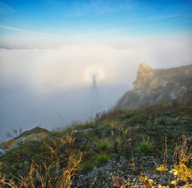 fog in the canyon. Autumn morning in the Dniester river valley. Nature of Ukraine