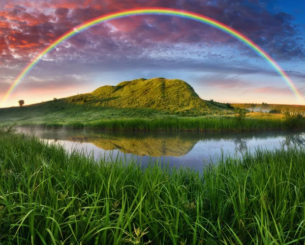 Landscape Rainbow River Spring Colorful Morning Nature Ukraine — ストック写真