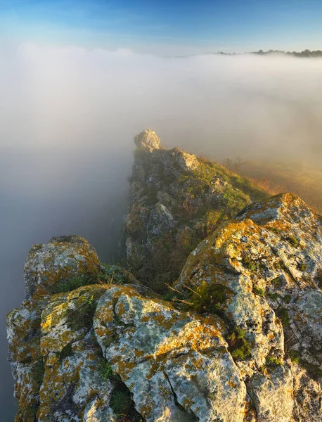 Mist Canyon Herfstochtend Vallei Van Rivier Dnister Aard Van Oekraïne — Stockfoto