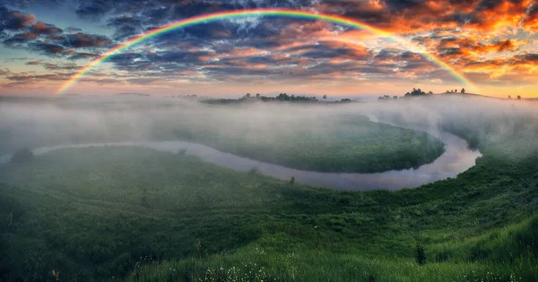 Landscape Rainbow River Spring Colorful Morning Nature Ukraine — Stock Photo, Image