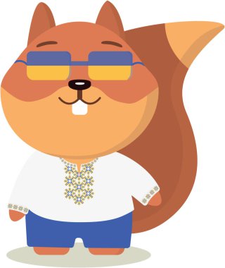 Squirrel in a Ukrainian embroidered coat and glasses clipart