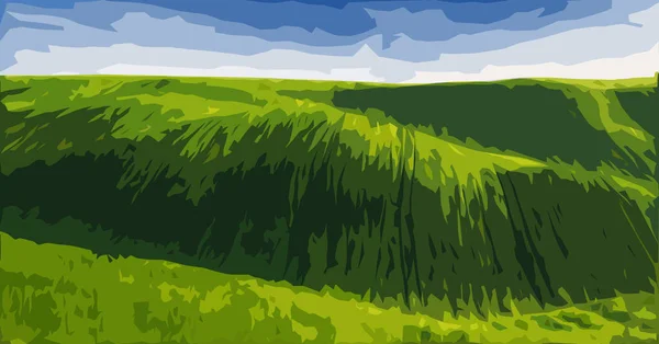 Green Field Picturesque Hills Vector Graphics Theme Landscape — стоковый вектор