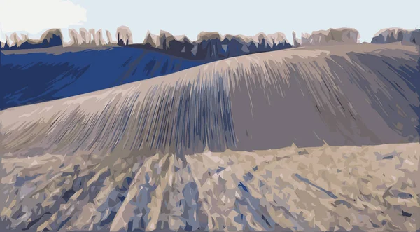 Winter Field Picturesque Hills Vector Graphics Theme Landscape — стоковый вектор