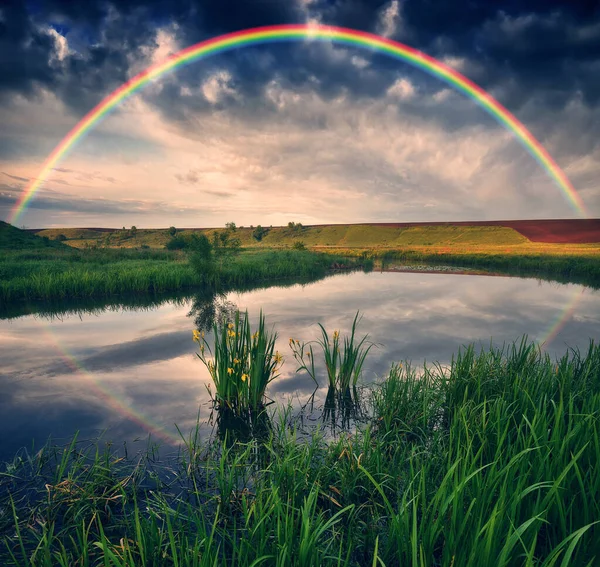 Landscape Rainbow River Spring Colorful Morning Nature Ukraine — Φωτογραφία Αρχείου