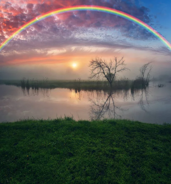 Landscape Rainbow River Spring Colorful Morning Nature Ukraine — Fotografia de Stock