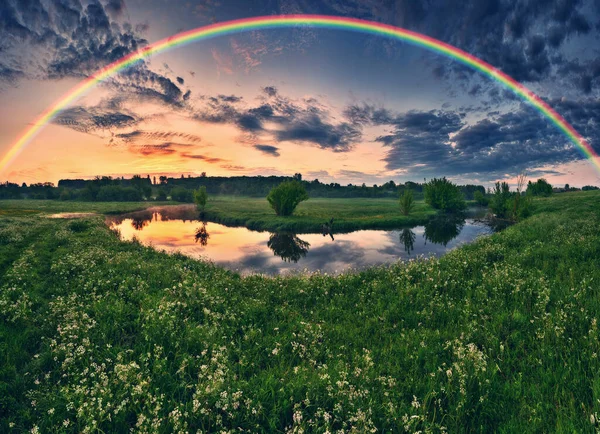 Landscape Rainbow River Spring Colorful Morning Nature Ukraine — стокове фото