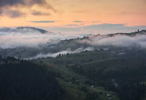 morning in the Carpathian Mountains. Morning fog in the mountains. Nature of Ukraine
