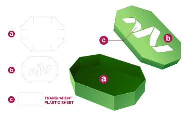 Kalıplı konfeti kutusu ölü şablon ve 3D maketi kes
