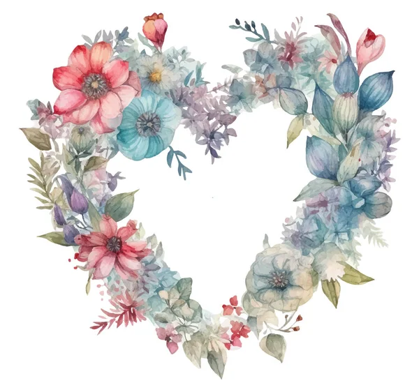 Wreath Heart Shape Watercolor Illustration — Stock Vector