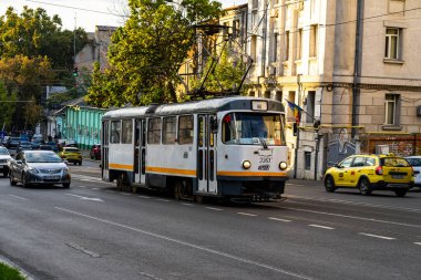 STB tram or tramvai in Bucharest, Romania, 2022