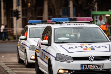Romanian Police Car (Politia Rutiera) in Bucharest traffic, Romania, 2022