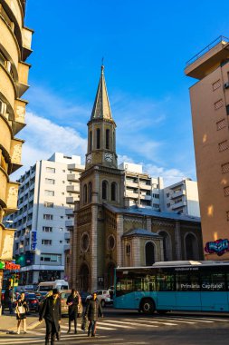 Historic building architecture in Bucharest, Romania, 2022