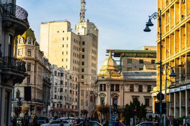 Historic building architecture in Bucharest, Romania, 2022