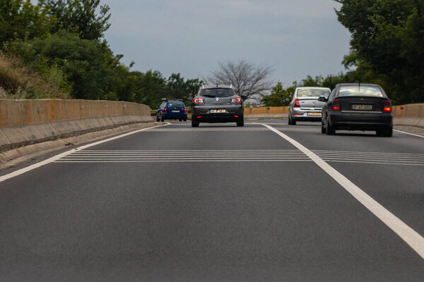Car traffic, pollution, traffic jam in the morning and evening in the capital city of Bucharest, Romania, 2022