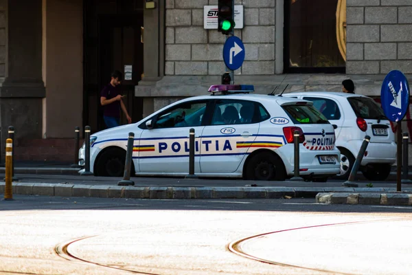 Полицейский Автомобиль Движении Politia Rutiera Бухаресте Румыния 2022 — стоковое фото