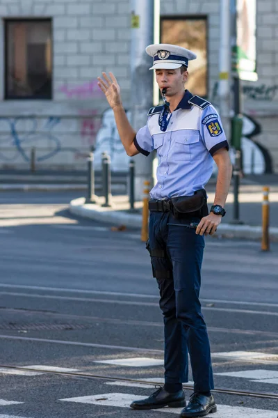 Agent Policji Rumuńska Policja Drogowa Politia Rutiera Kierująca Ruchem Godziny — Zdjęcie stockowe