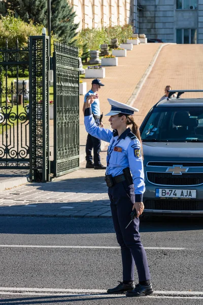Поліцейський Агент Румунська Поліція Дорожнього Руху Politia Rutiera Година Пік — стокове фото