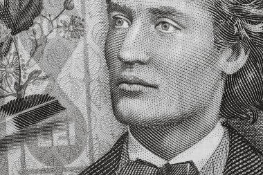 LEI banknotlarının detaylarına özen göster. Rumen LEI banknotlarının makro detaylarını kapat. Dünya para kavramı, enflasyon ve ekonomi kavramı
