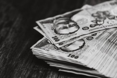 LEI banknotlarının ayrıntıları. Rumen LEI banknotlarının hisseleri. Dünya para kavramı, enflasyon ve ekonomi kavramı