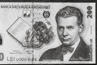 Ley banknotlarının detaylarına özen göster. Romanya lei banknotlarının makro detaylarını kapat, 200 lei izole edilmiş. Dünya para kavramı, enflasyon ve ekonomi kavramı