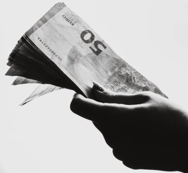 Money EURO banknotes. Inflation and economy concept in Europe