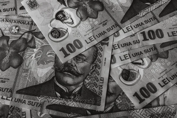 Στοίβα Ρουμάνικων Χρημάτων Ron Leu Money Ευρωπαϊκό Νόμισμα — Φωτογραφία Αρχείου