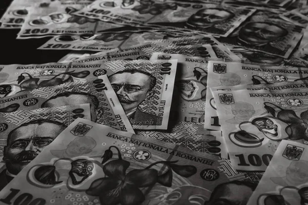 Stapel Van Lei Roemeens Geld Ron Leu Money Europese Valuta — Stockfoto