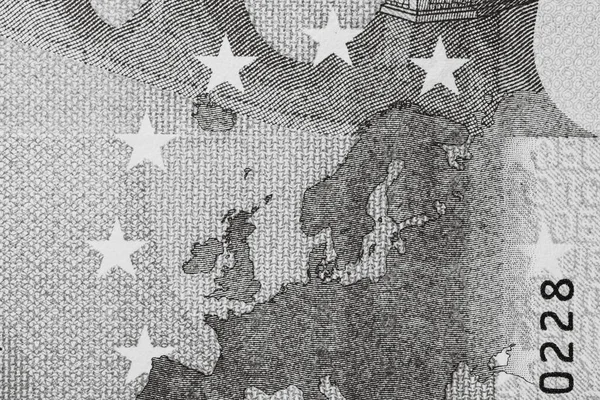 ユーロ銀行券の詳細に焦点を当て選択 Euro銀行券のマクロ詳細を閉じます 世界のお金の概念 インフレと経済の概念 — ストック写真