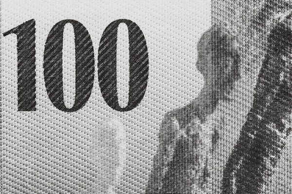 Вибірковий Фокус Деталях Банкноти 100 Швейцарських Франків Крупним Планом Макро — стокове фото