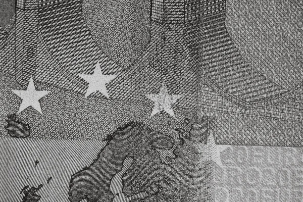 有选择地关注欧元钞票的细节 密切关注货币钞票的宏观细节 20欧元孤立 世界货币概念 通货膨胀和经济概念 — 图库照片