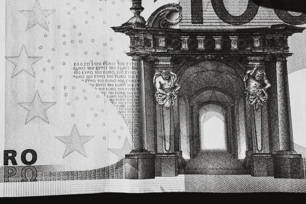 Выборочный Акцент Деталях Банкнот Евро Закройте Макродетали Банкнот Номиналом 100 — стоковое фото