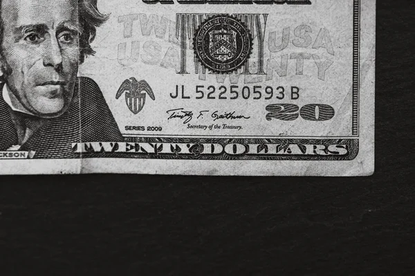 Selektivt Fokus Detaljer Dollarssedeln Närbild Makro Detaljer Pengar Sedlar Dollar — Stockfoto