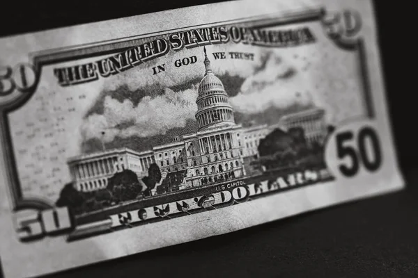 Selektivt Fokus Detaljer Dollarssedeln Närbild Makro Detaljer Pengar Sedlar Dollar — Stockfoto