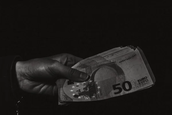 Mão Contando Segurando Mostrando Euro Dinheiro Dando Dinheiro Conceito Moeda — Fotografia de Stock