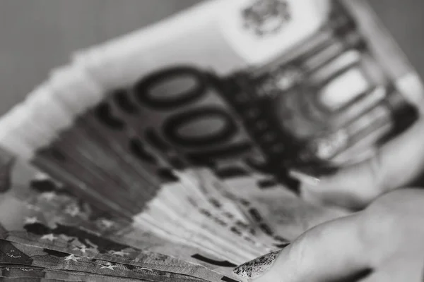 Enfoque Selectivo Los Detalles Los Billetes Euros Contar Dar Billetes —  Fotos de Stock
